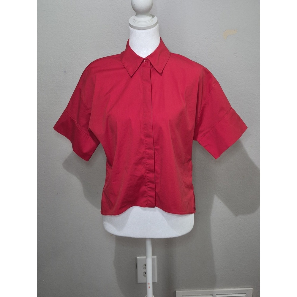 alice & olivia Classics Button-Up Shirt XS Red Career Closet Staple Minimalist